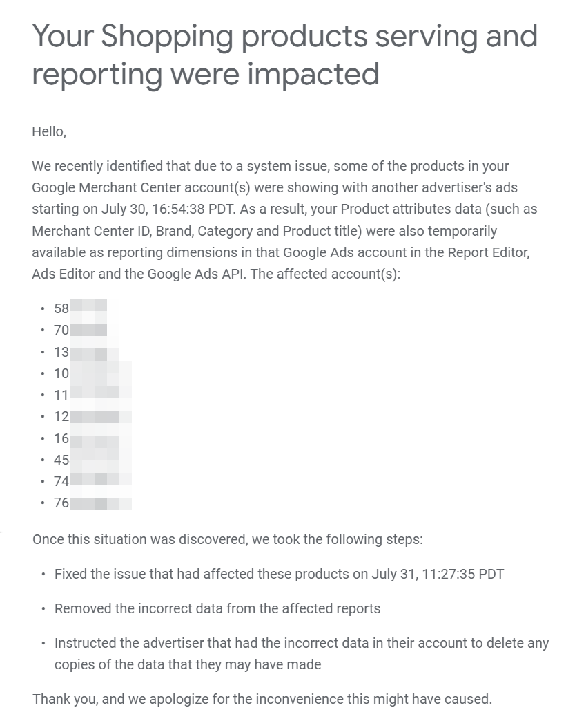 Données d'achat Google Ads par courrier électronique