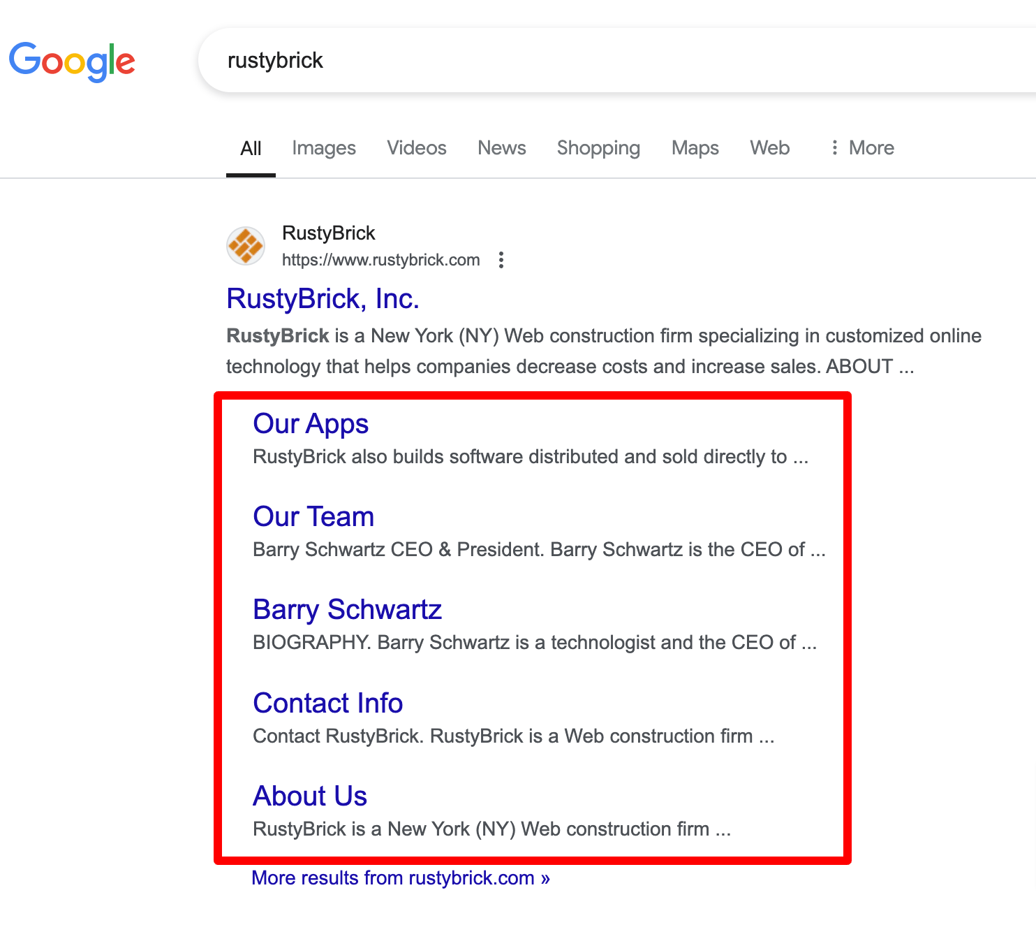 Liens de site de Rustybrick pour la recherche Google