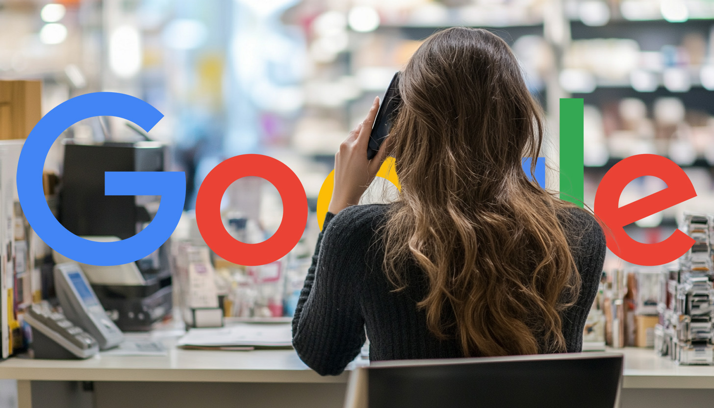 Woman Desk Phone Retail Google Logo