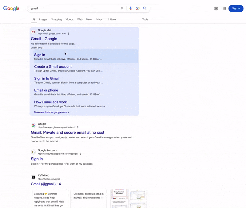 Couleurs d'arrière-plan de survol des extraits de recherche Google