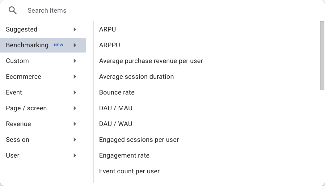 Options d'analyse comparative Ga4