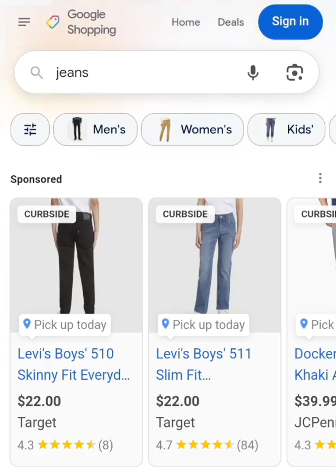 Test de l'interface utilisateur de Google Shopping