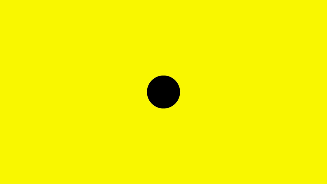 Animated wordmark for Brooklyn Museum on a yellow background, which begins as a single black dot, expanding to reveal the museum name with interlocking 'O's, before contracting to a dot again