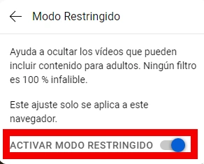 photo du mode restreint activé