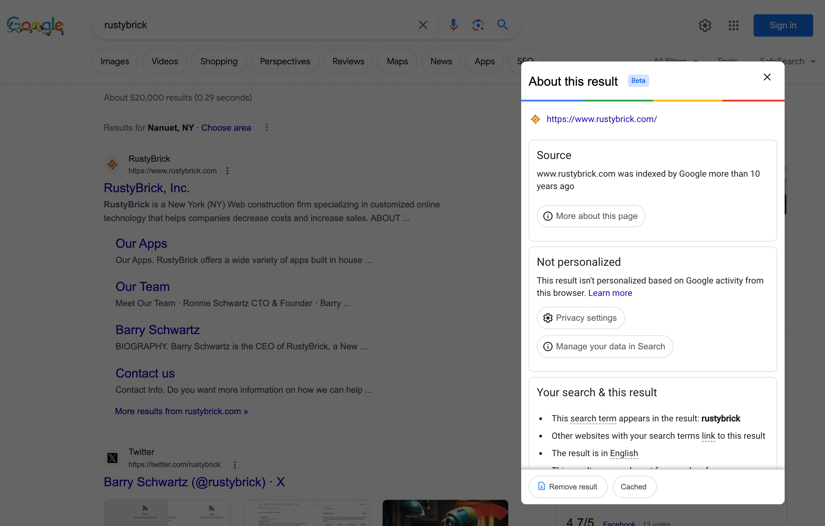 Lien vers le cache de Google