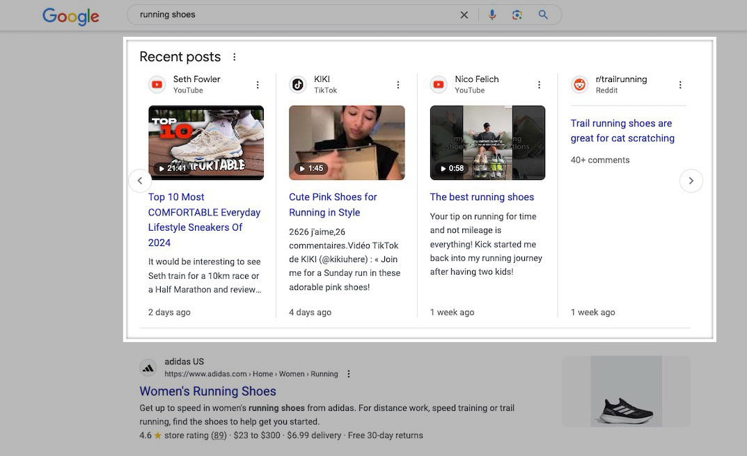 Carrousel de publications récentes de Google pour ordinateur de bureau