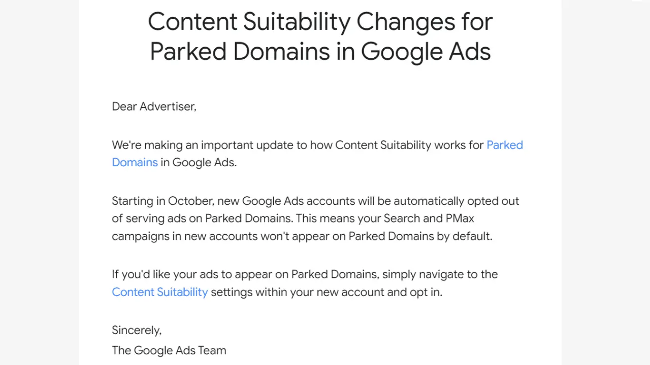 Domaines garés Google Ads