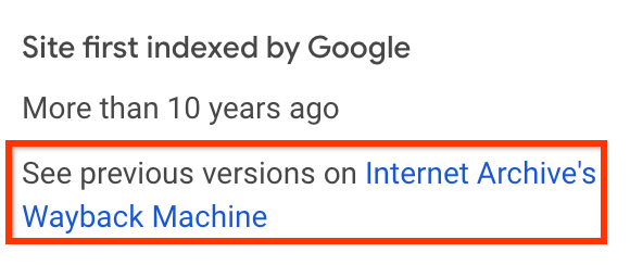 Lien vers la machine Google Wayback