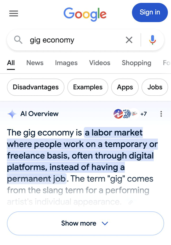 Aperçu de Google Ai Bouton Afficher plus