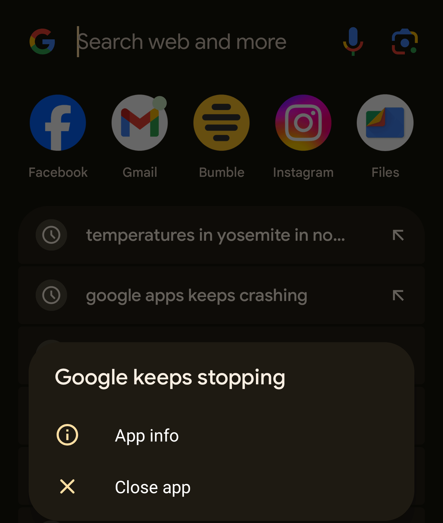 L'application Google Search a cessé de fonctionner