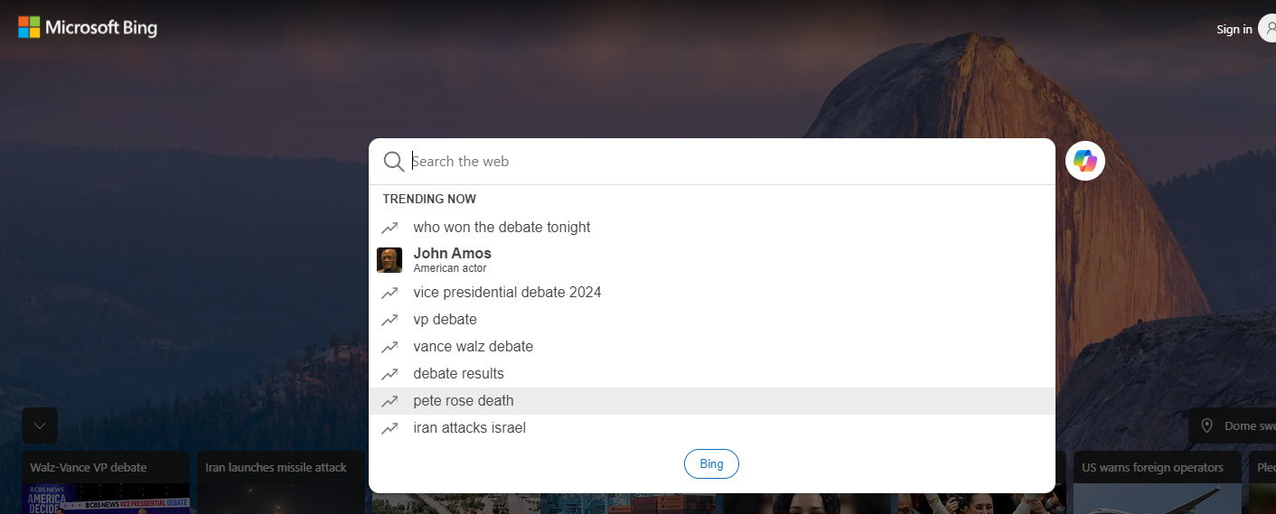 Remplissage automatique du bureau du bouton Bing