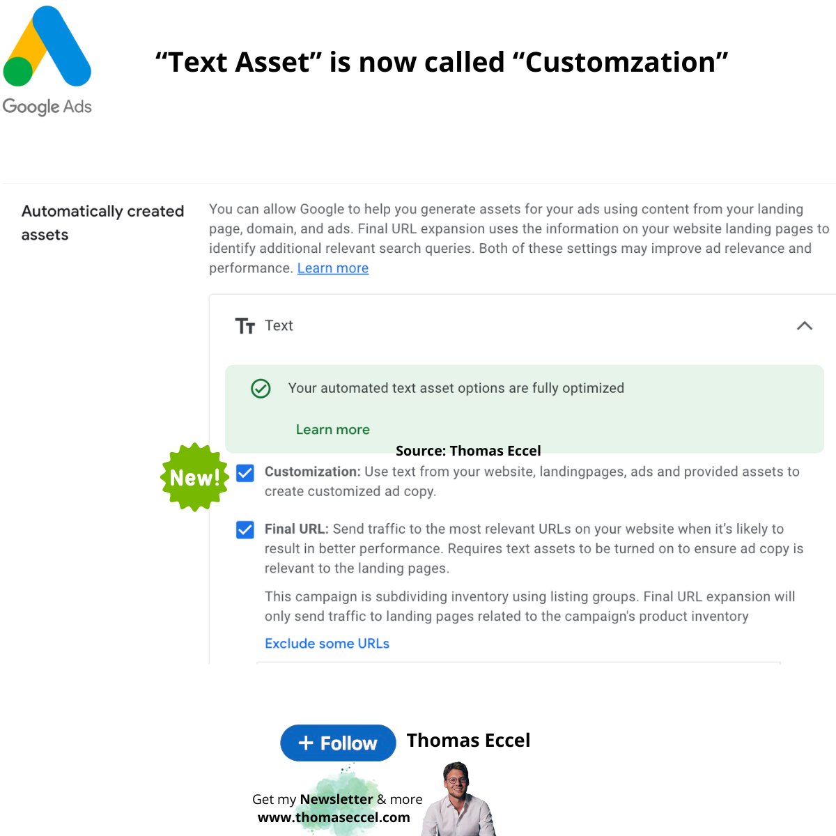 Personnalisation des éléments textuels Google Ads