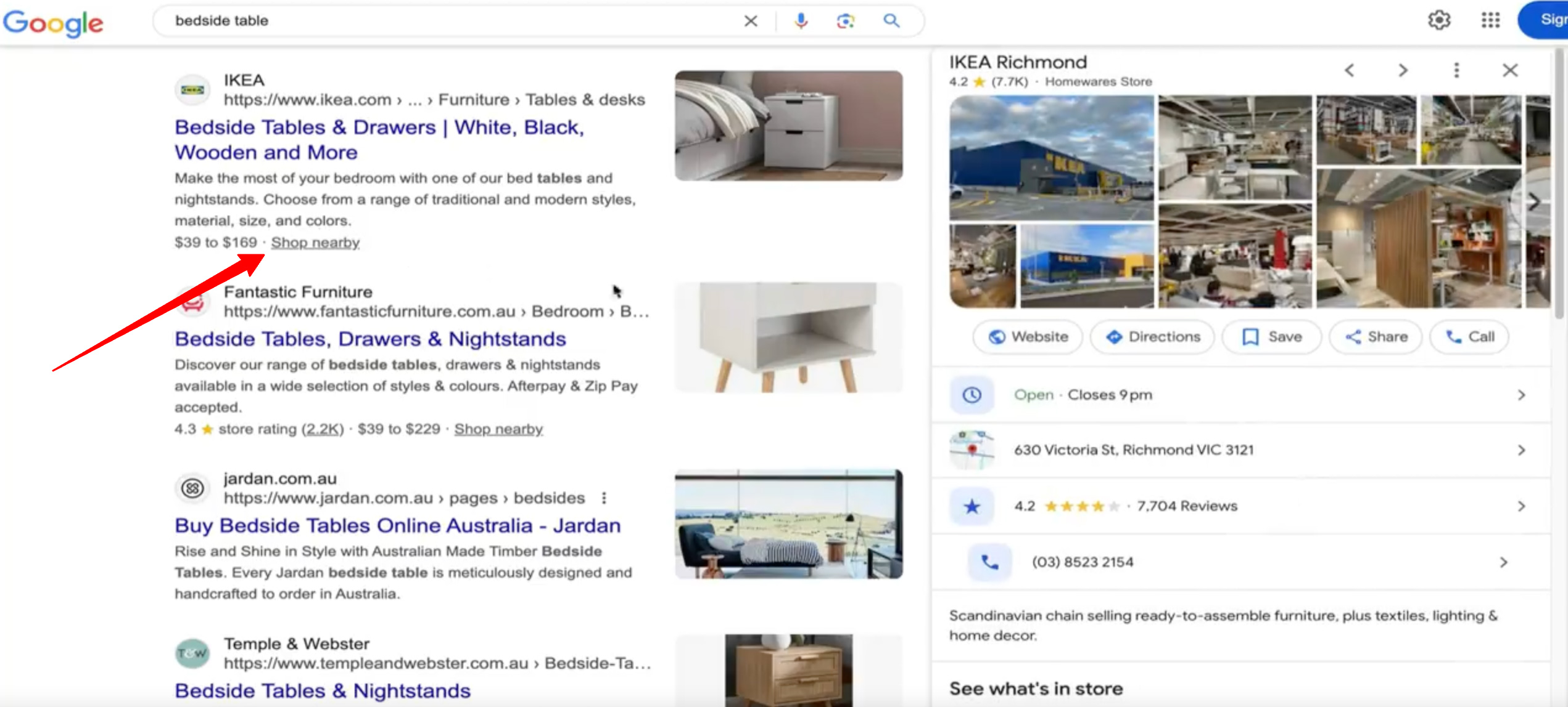Extrait de la boutique Google à proximité