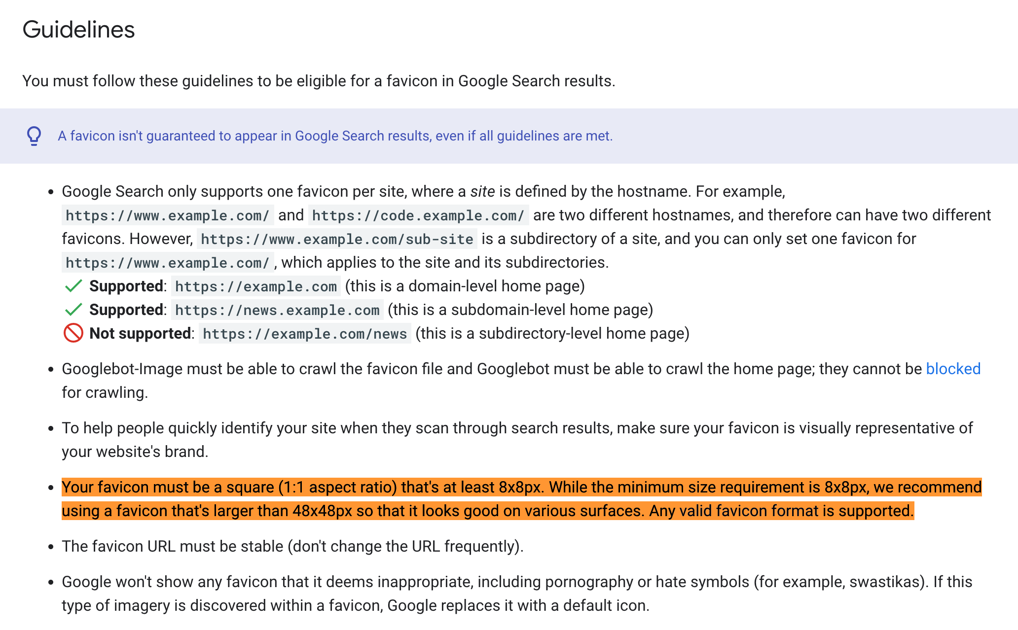 Mise à jour du document Google Favicon