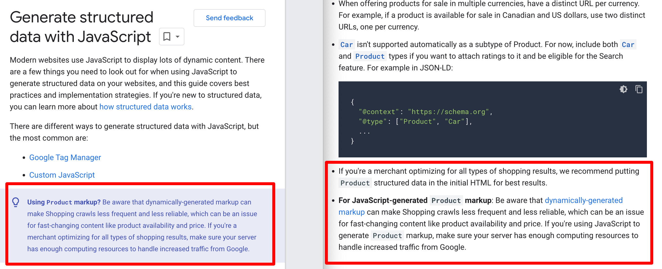 Modifications du produit Google Javascript