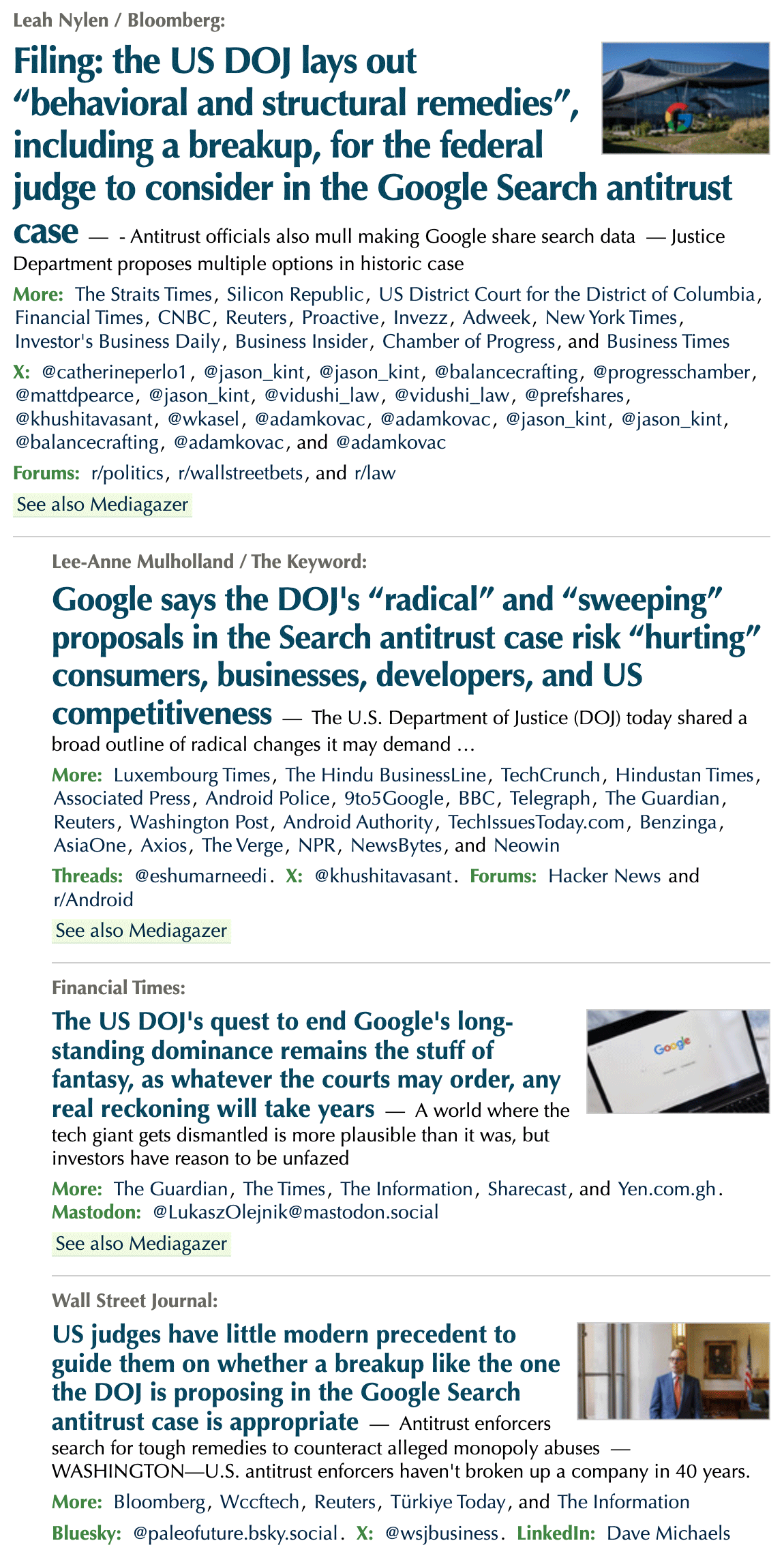 Capture d'écran de Google Doj Breakup News
