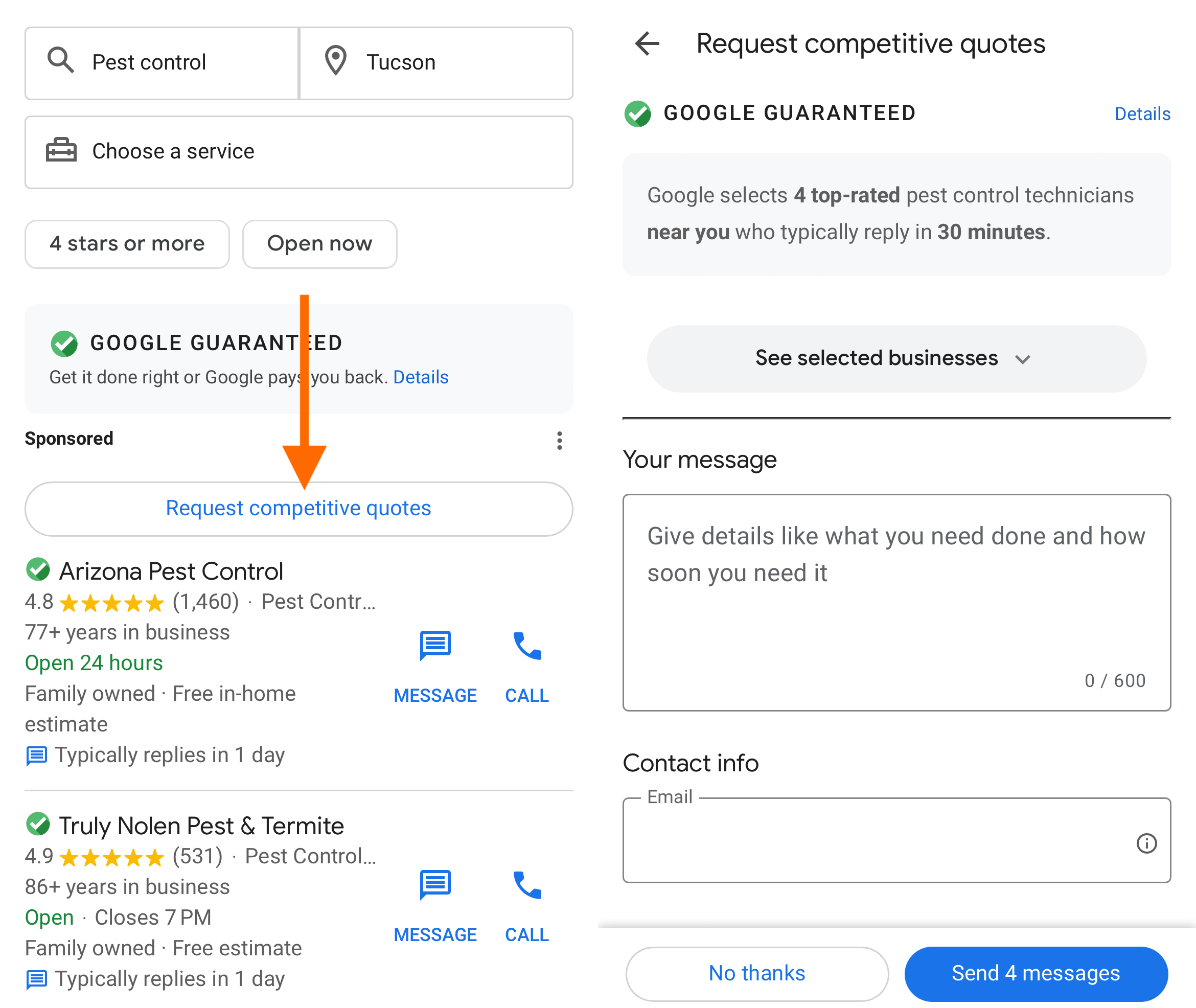Google Lsa demande des devis compétitifs