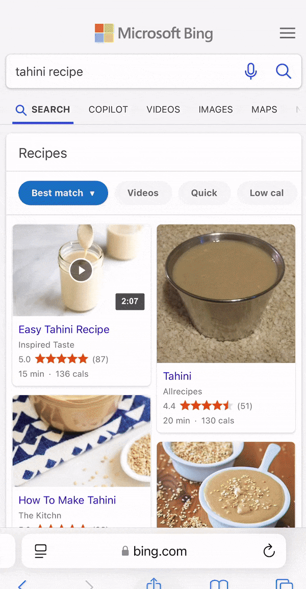 Résultat de la recette Bing