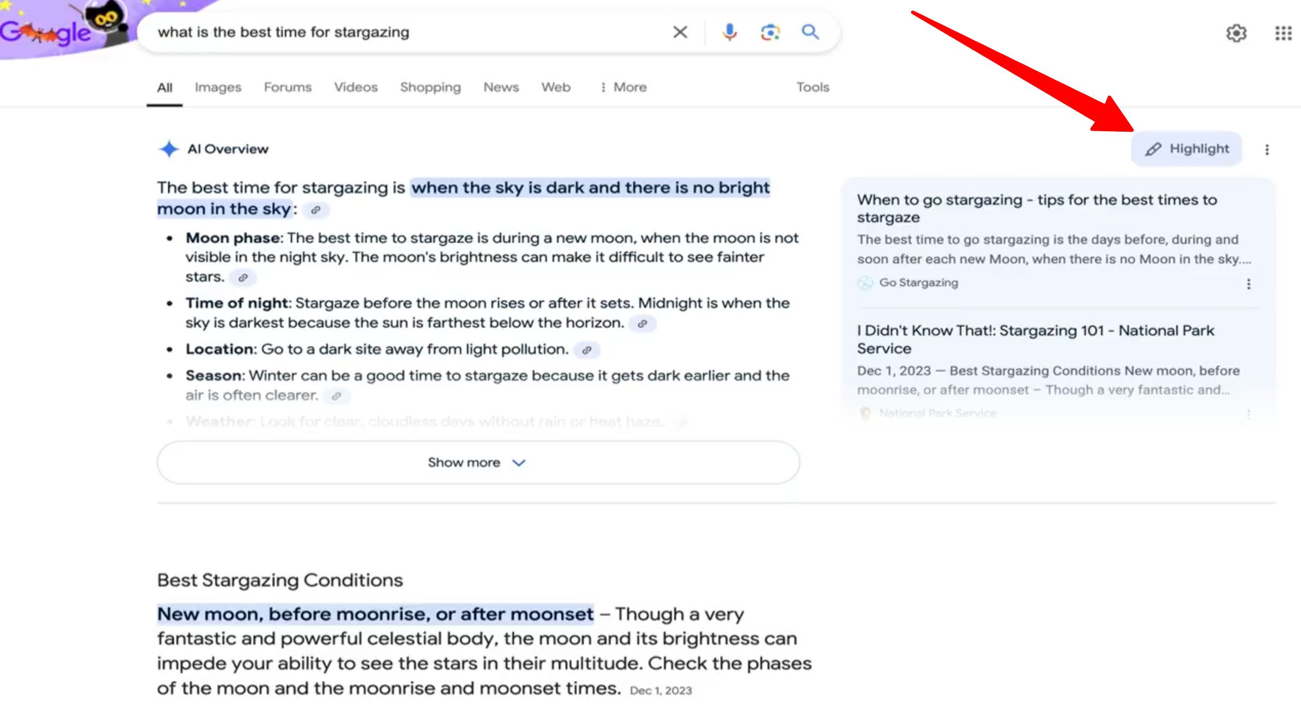 Point culminant des aperçus de Google Ai