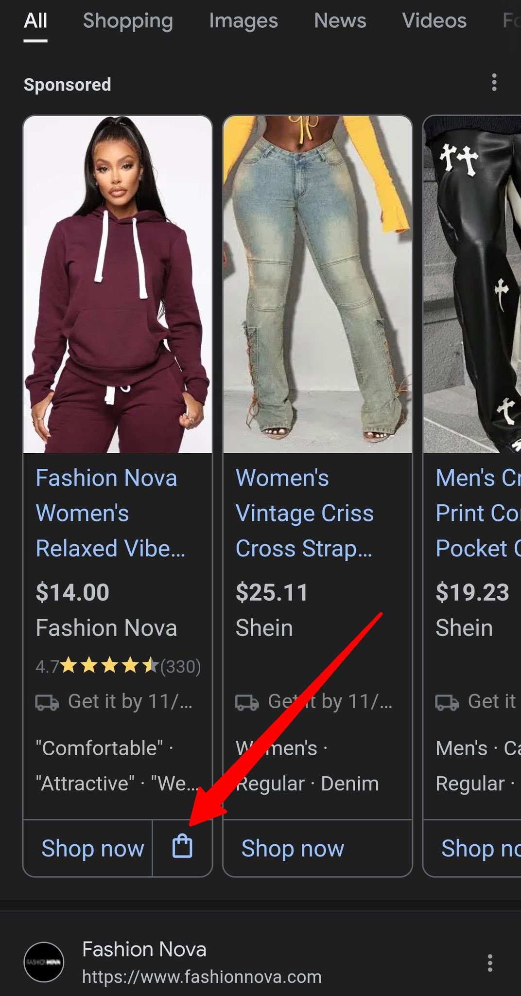 Icône de sac d'annonces de recherche Google Shopping