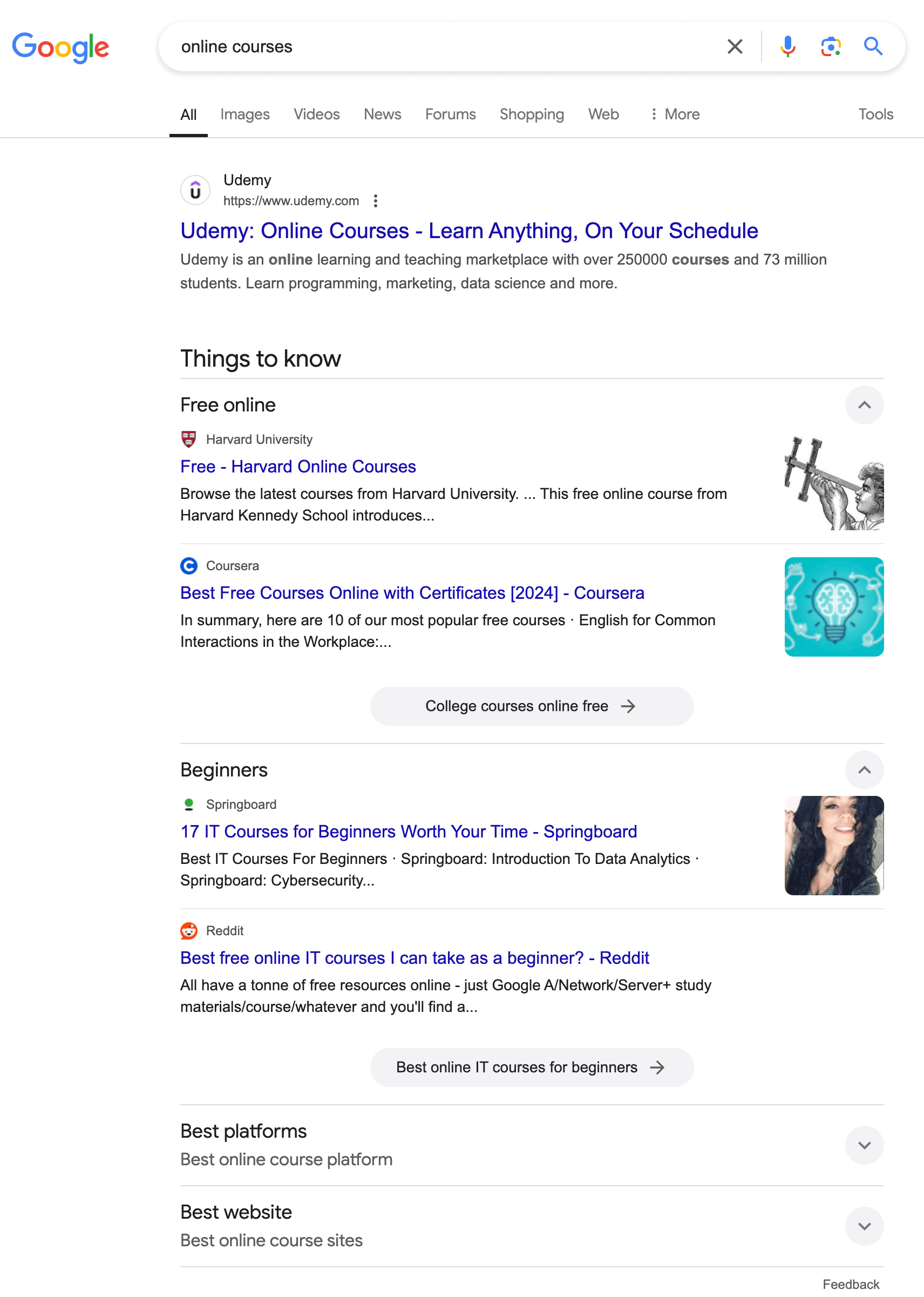 Liste Google des choses à savoir
