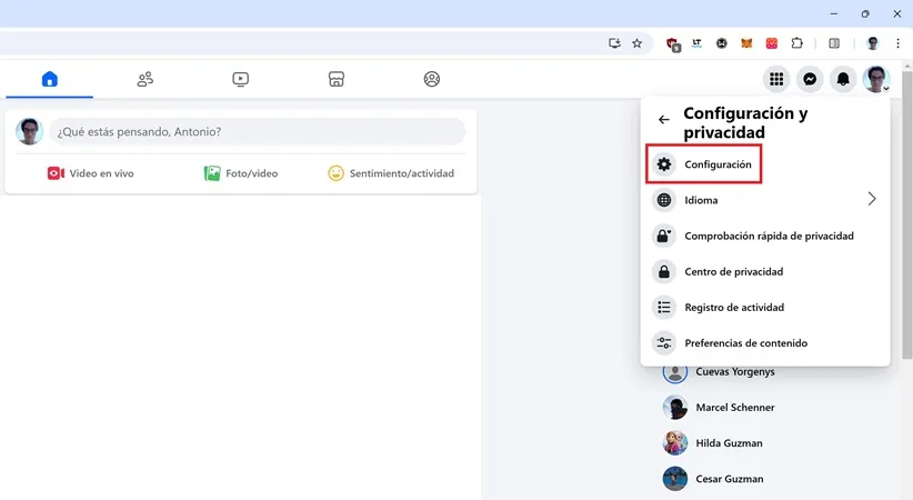 Paramètres Facebook