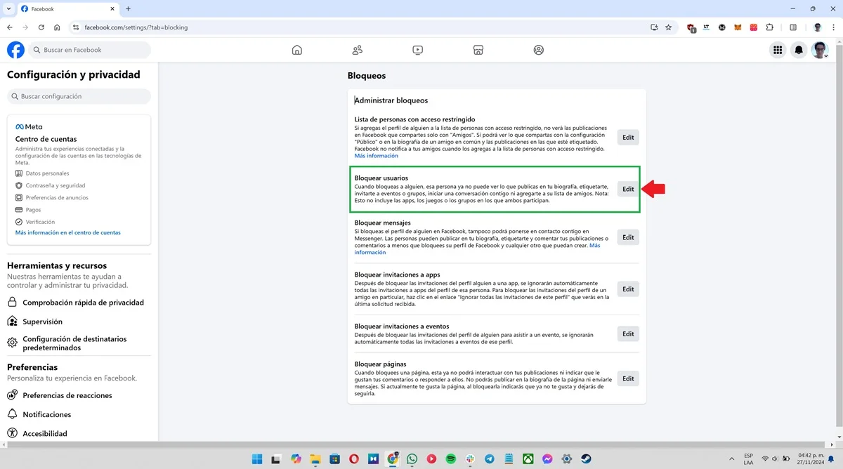 Blocage des contacts