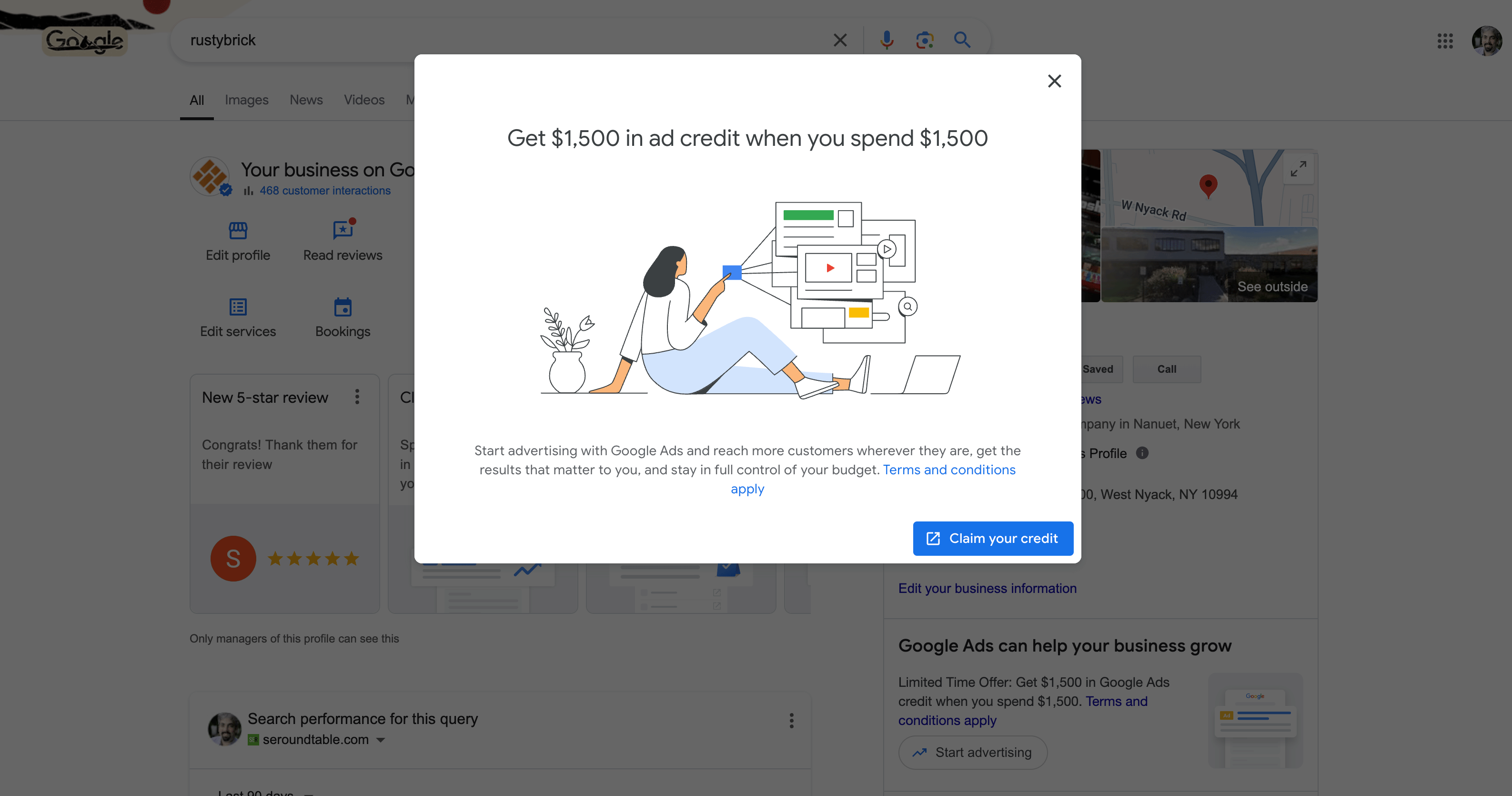 Annonce Google pop-up dans la recherche GBP
