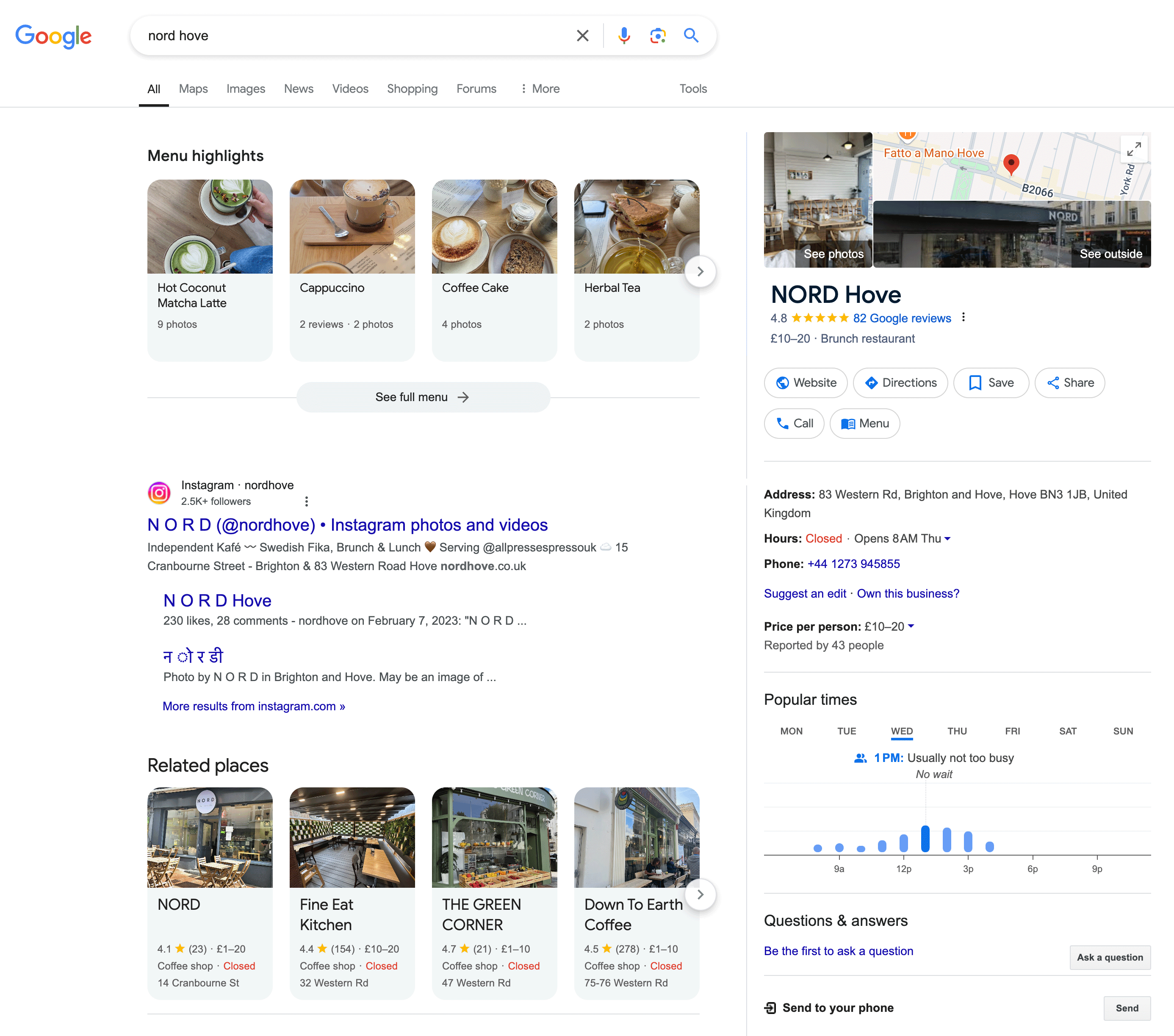 Recherche des points forts du menu Google