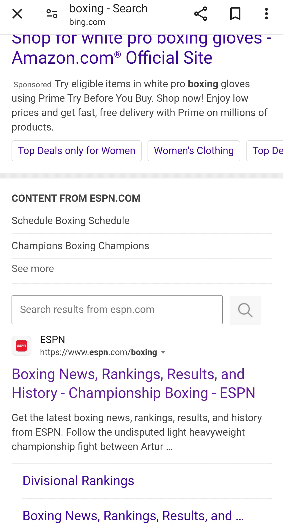 Contenu de recherche Bing à partir de la section