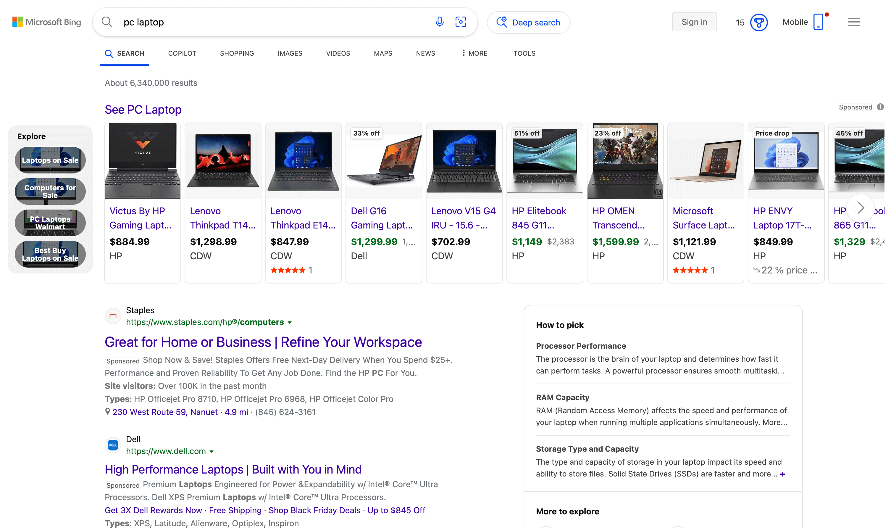 Résultats Bing Ecomm