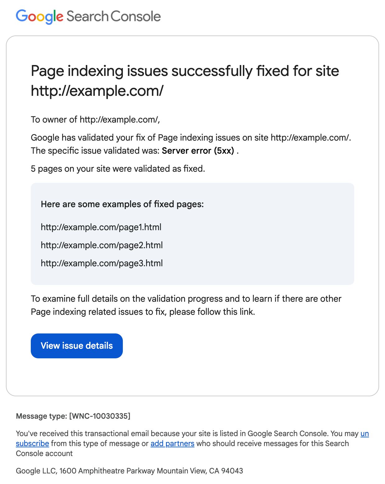 E-mail moderne de la console de recherche Google