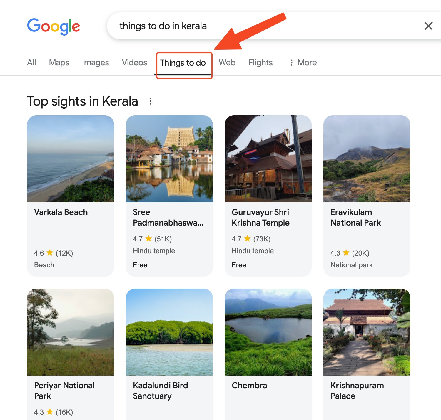 Menu Google Choses à faire