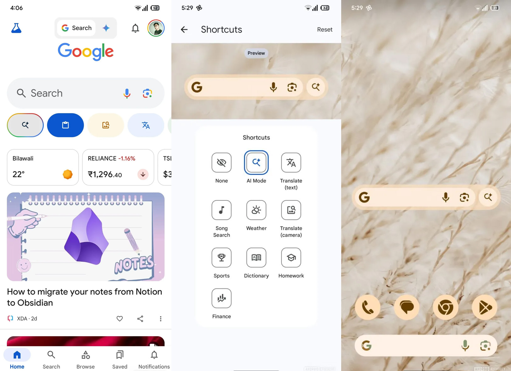Mode Ai de l'application Google