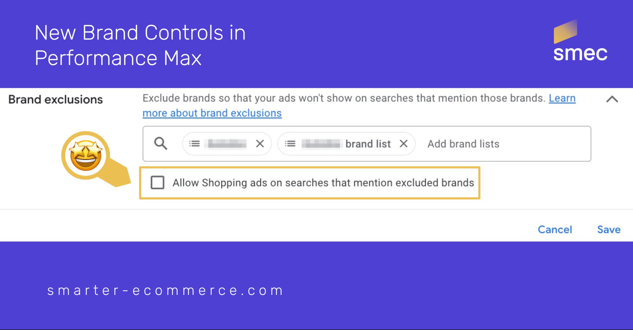 Annonces de magasin de case à cocher d'exclusion de marque Google Ads