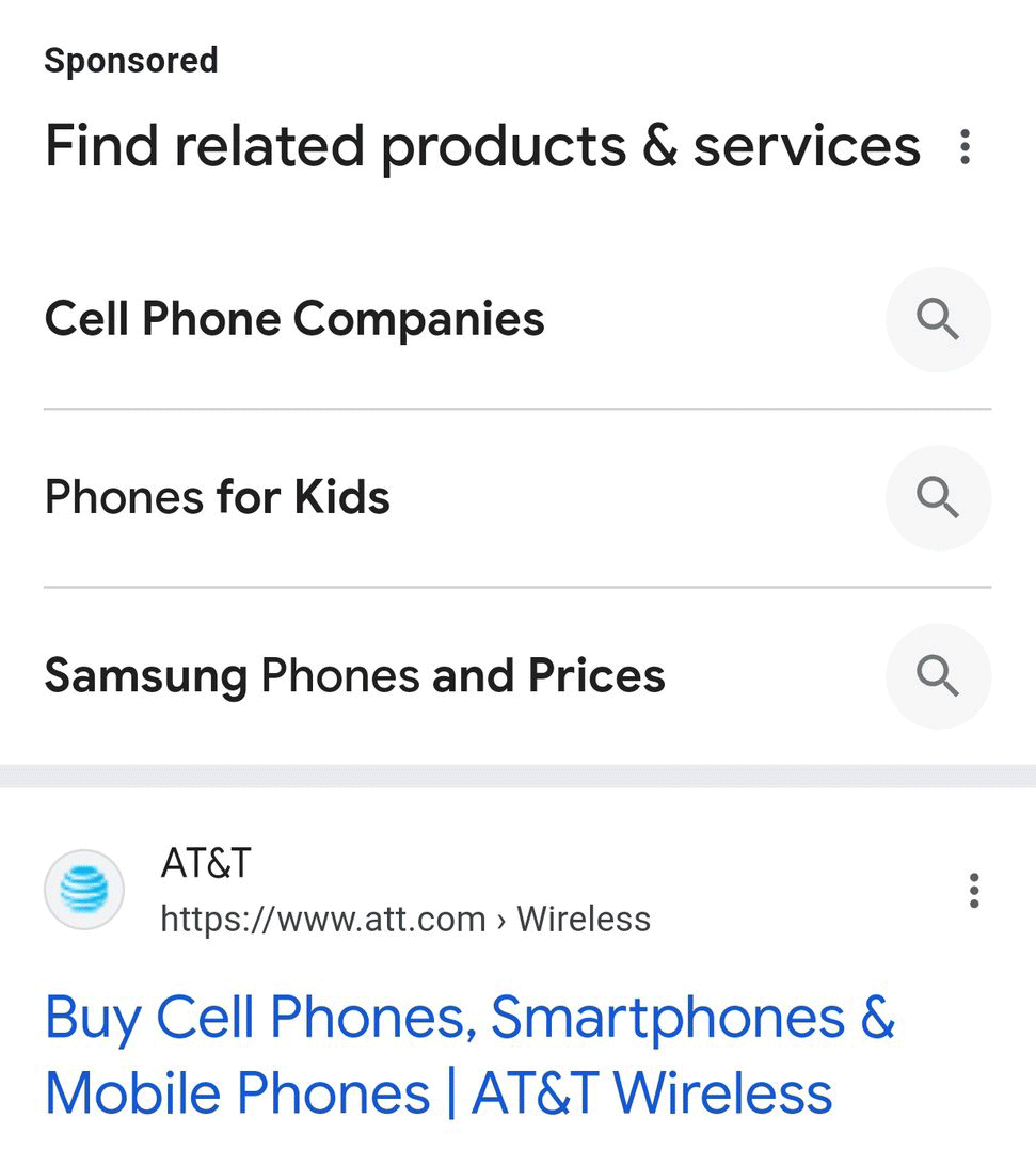 Google ADS Trouver des services de produits connexes
