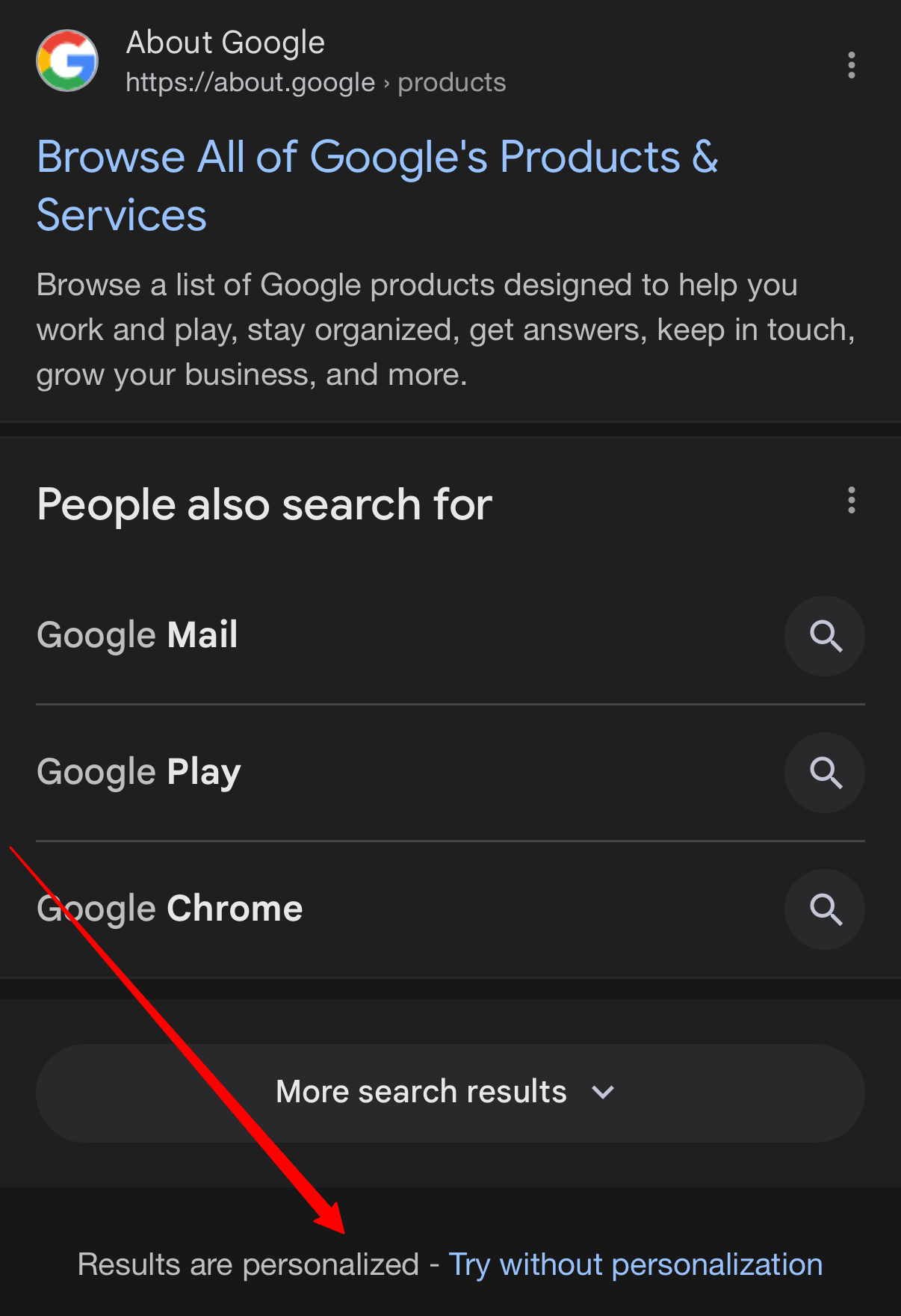 Résultats Google Essai personnalisé sans lien