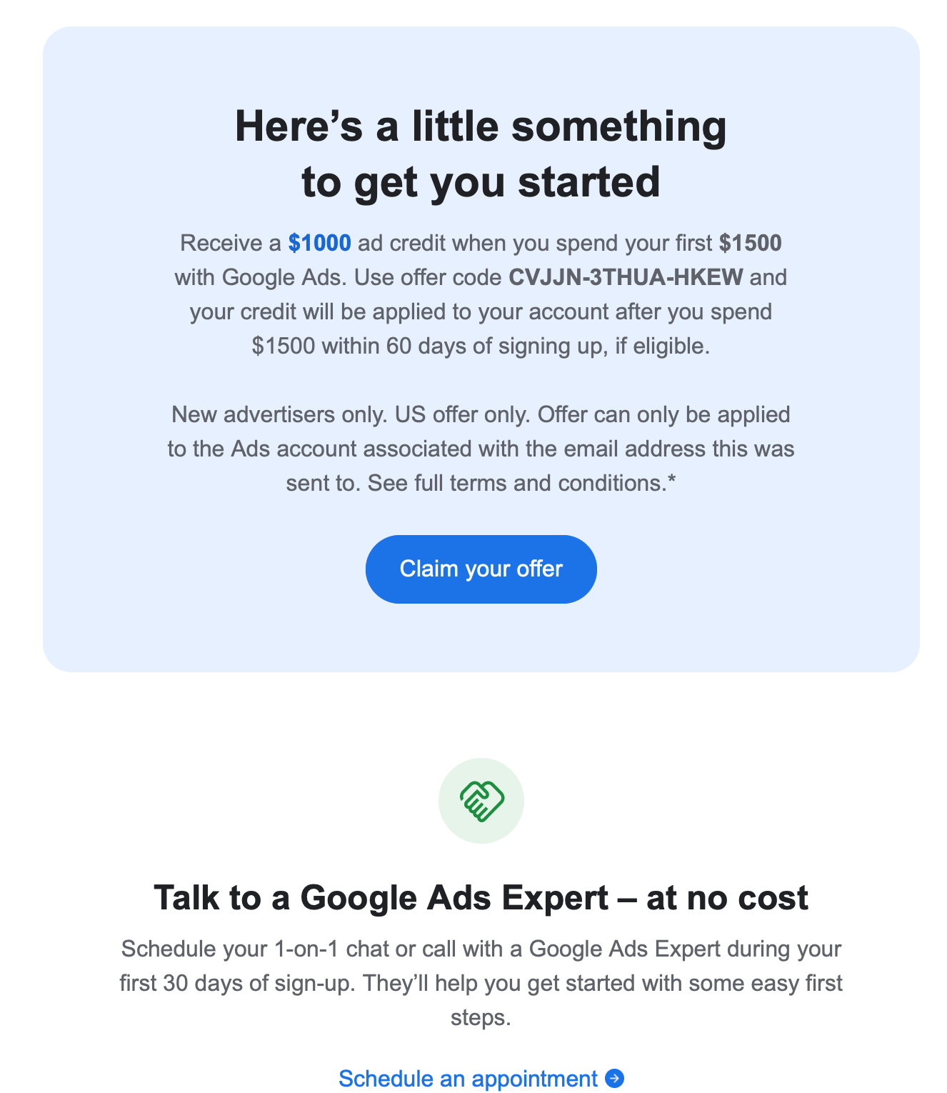 Crédit d'offre Google Ads