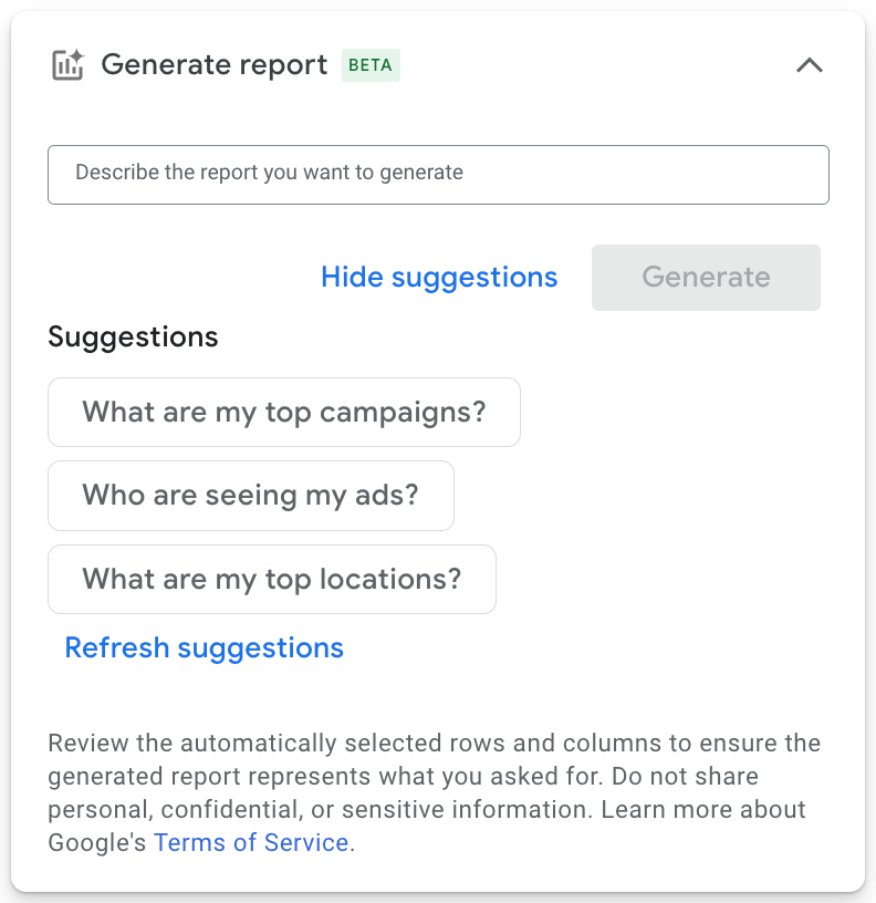 Rapports générés par Google Ads Ai