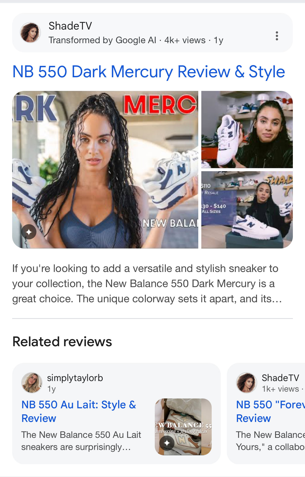Extrait de carrousel d'avis associés à la recherche Google
