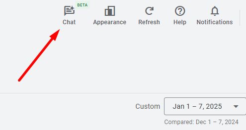 Bouton de discussion Google Ads : navigation supérieure