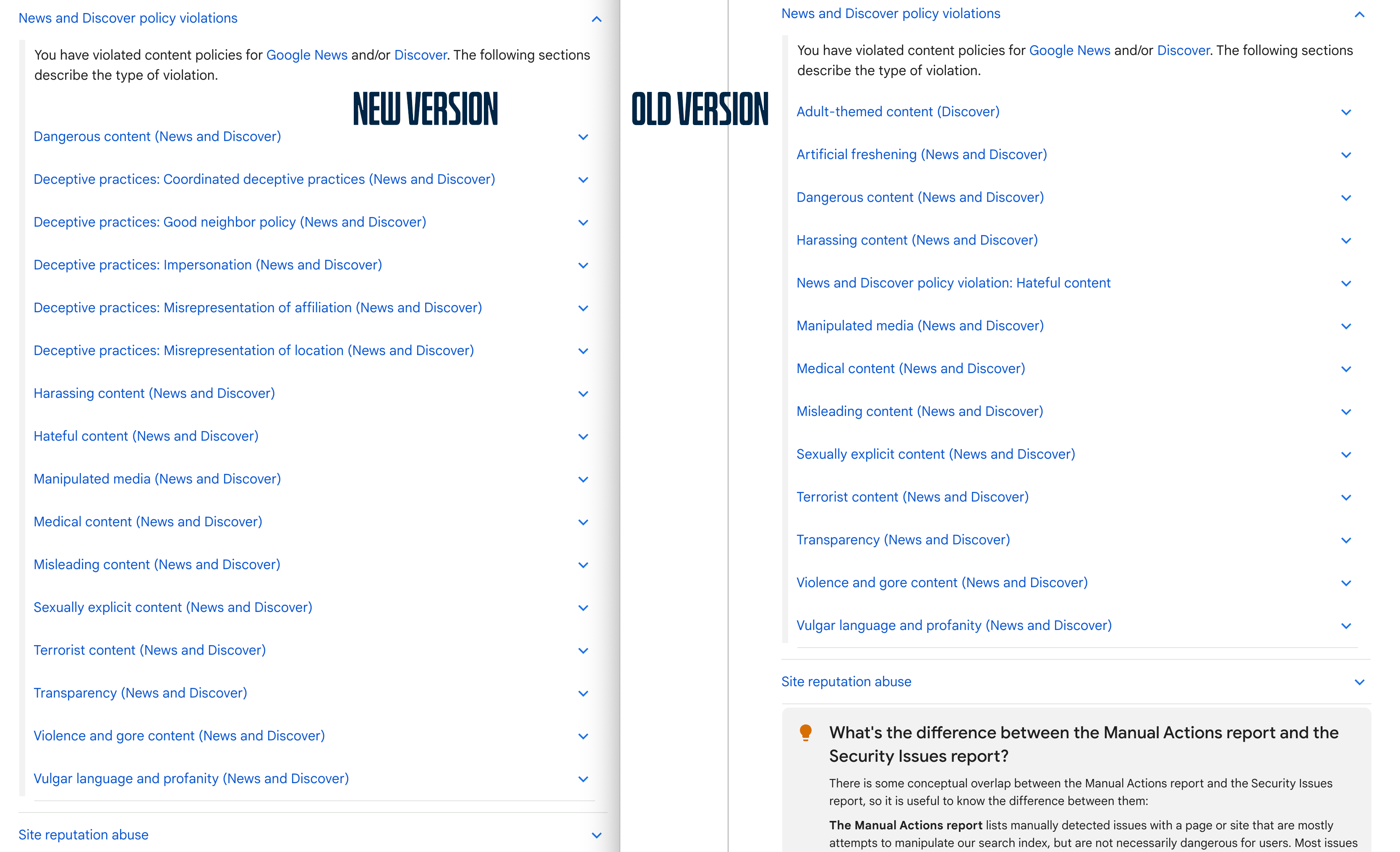 Actions manuelles de Google Découvrez les mises à jour d'actualités