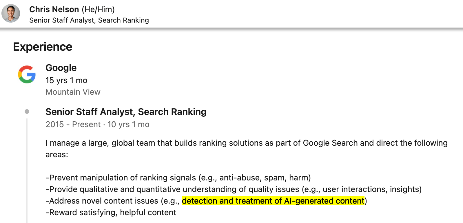 Détection IA de Google Chris Nelson