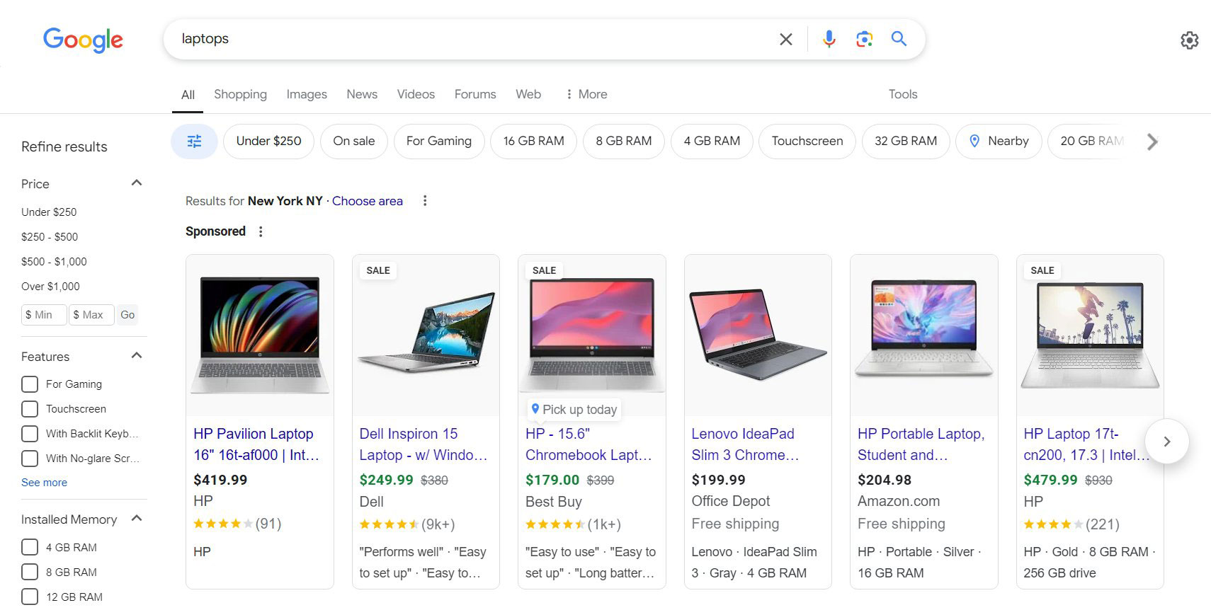 Google Shopping Filtres sans notes de produit