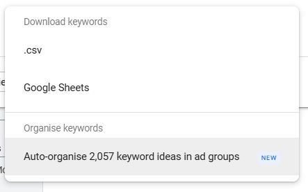 Google Ads Auto Organise le planificateur de mots clés
