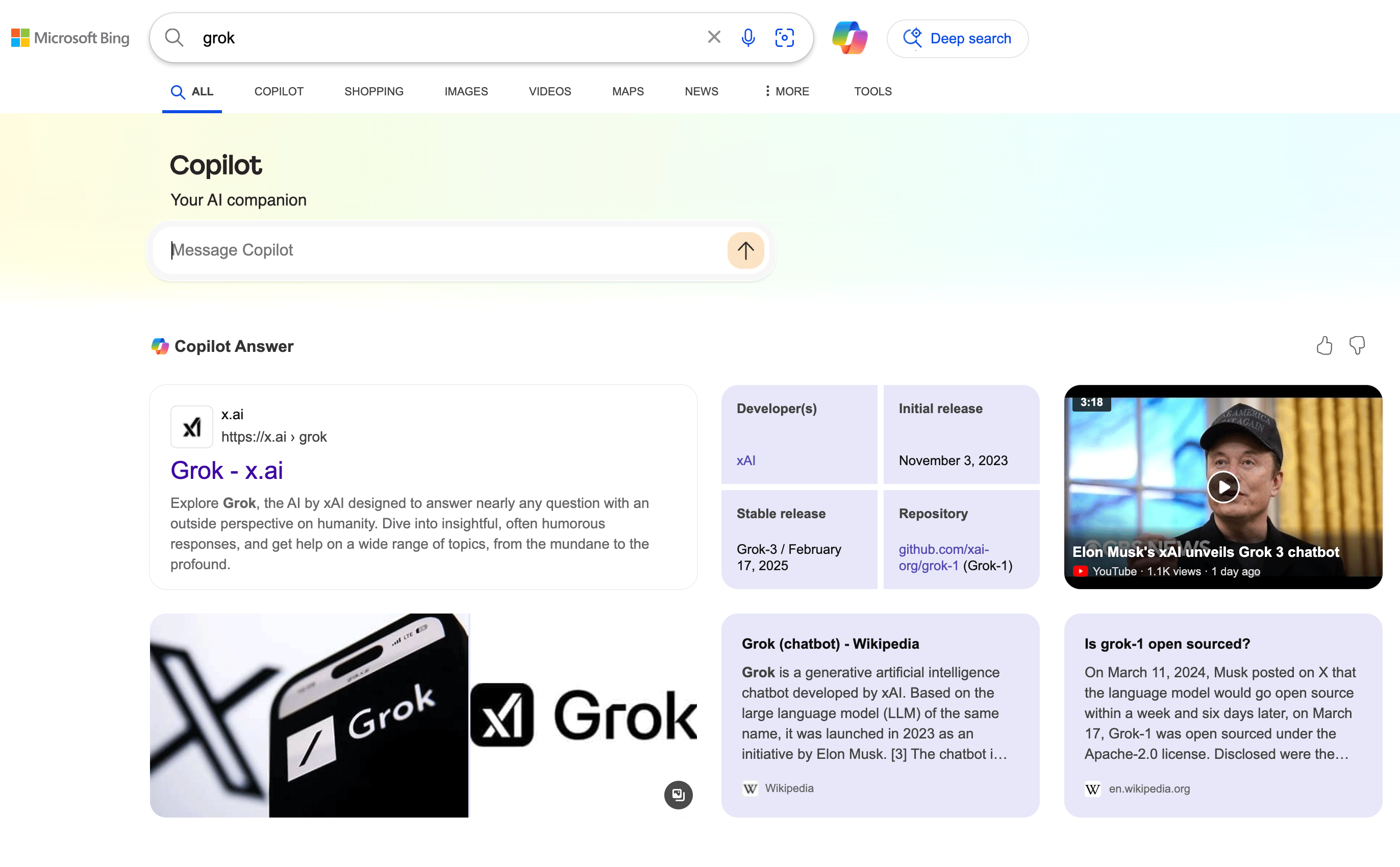 Résultat de Bing Grok