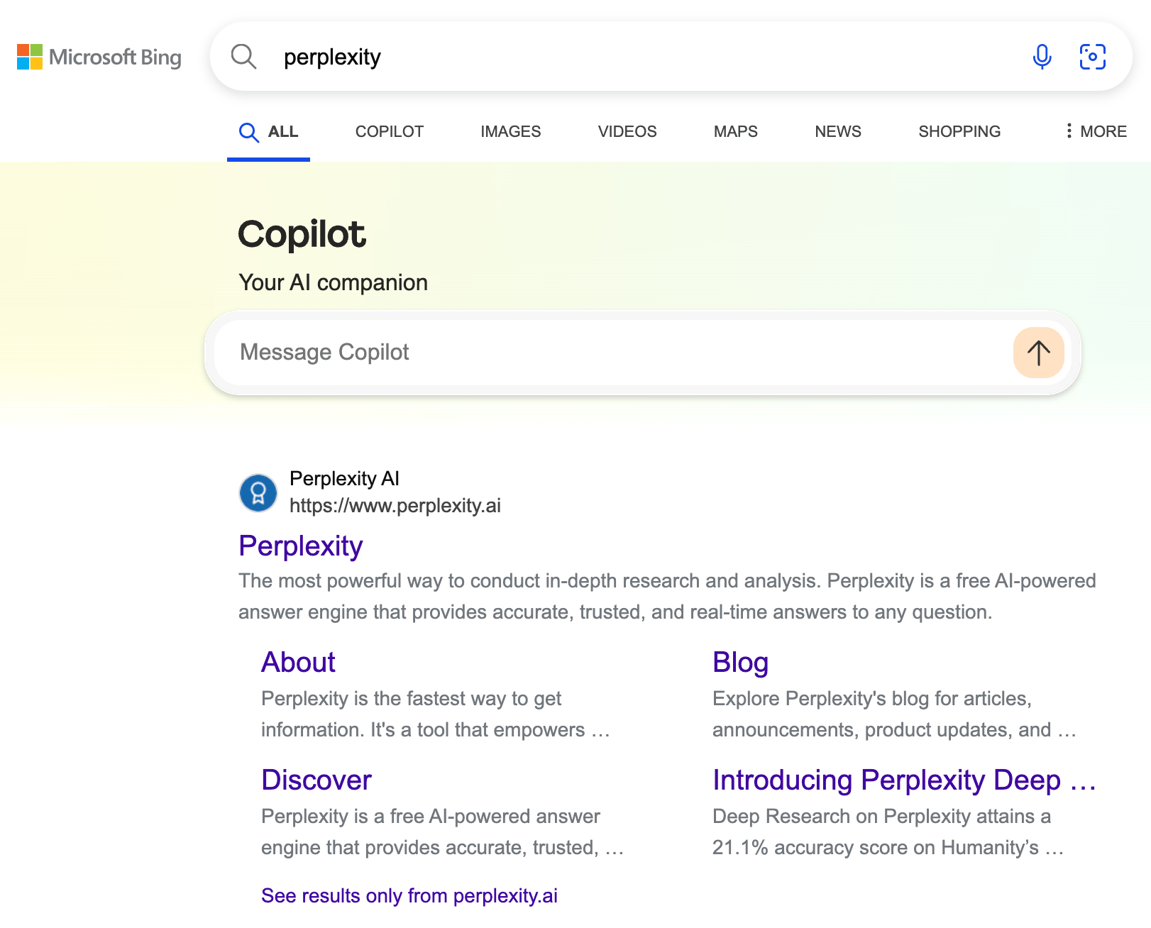 Recherche de perplexité de Bing