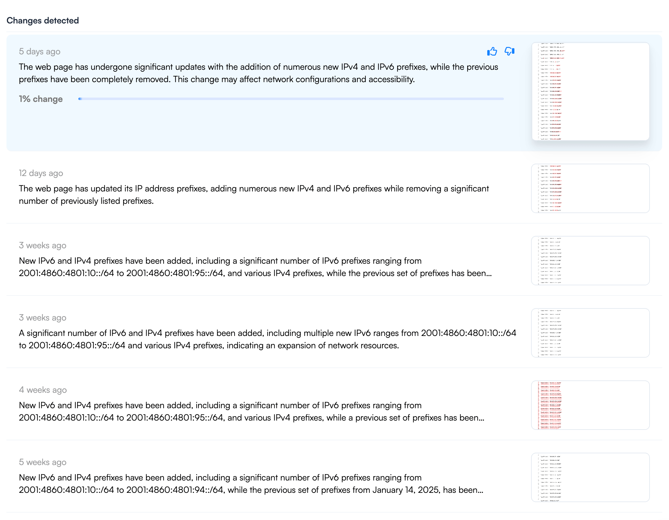Google IP Changelog JSON