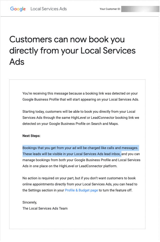 E-mail de lien de réservation Google LSA