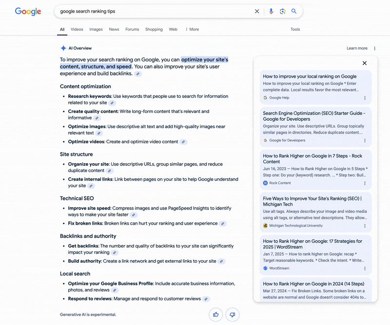 Sources détaillées Google AIO